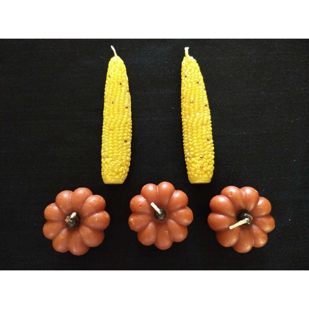 Thanksgiving Corn Cob &‎ Mini Pumpkin Candles Lot/5 Decorative Yellow Orange New
